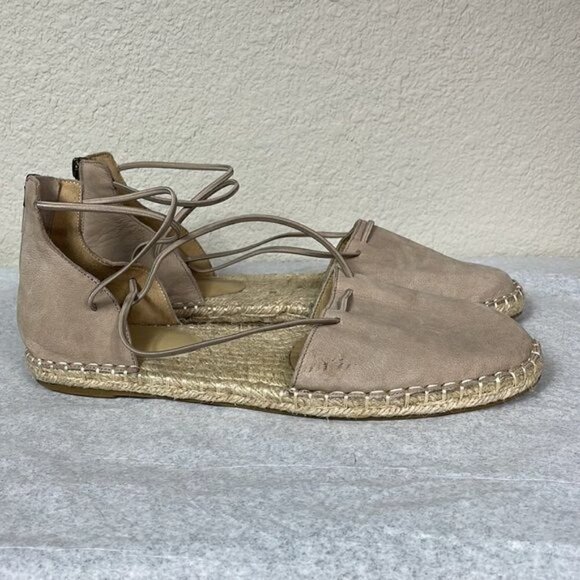 Eileen Fisher Lace Up Espadrille Sandals Lee Beige Tan Suede DIY Needs Repair 9 - Picture 5 of 11
